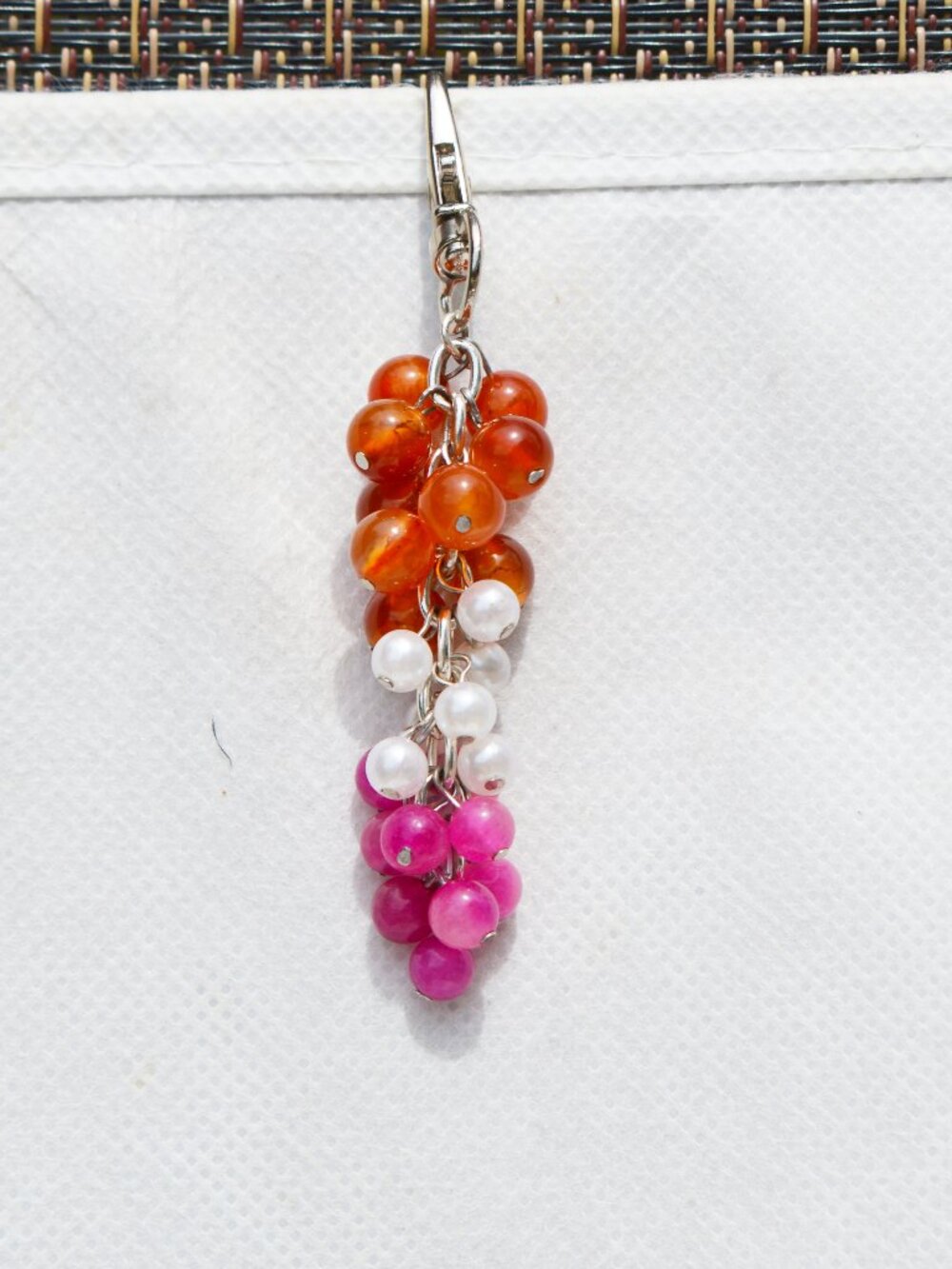 Upcycled Lesbian Pride Beaded Cluster Keychain